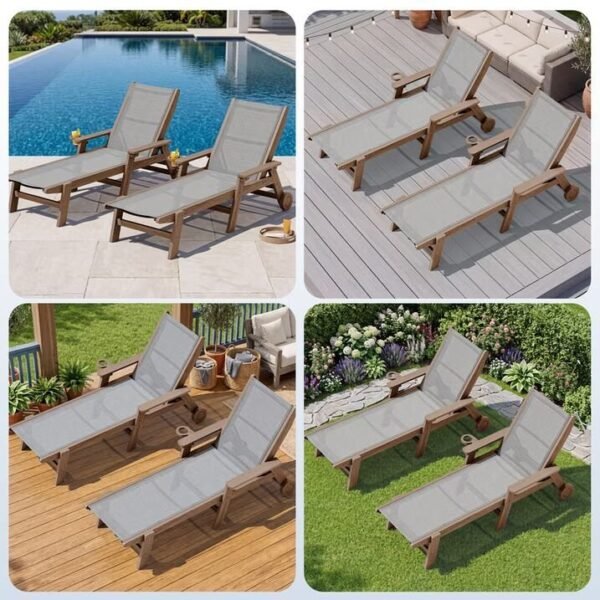 Textilene Outdoor Chaise Lounge Chair – Brown