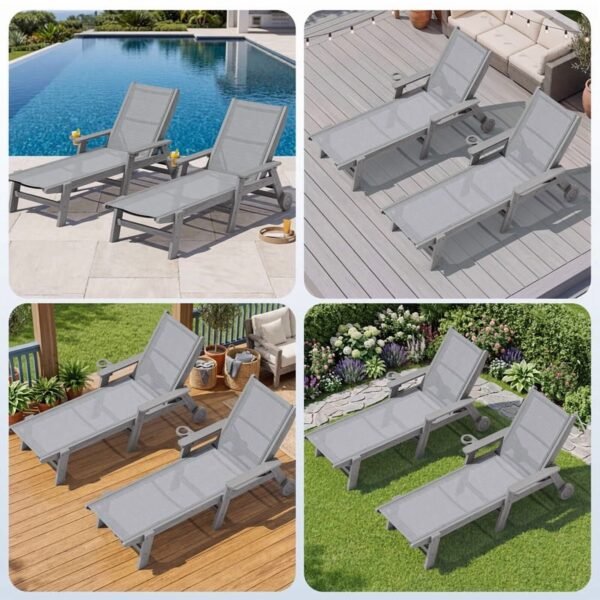Textilene Outdoor Chaise Lounge Chair – Gray
